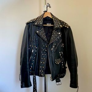 Studded authentic heavy leather motorcycle jacket
